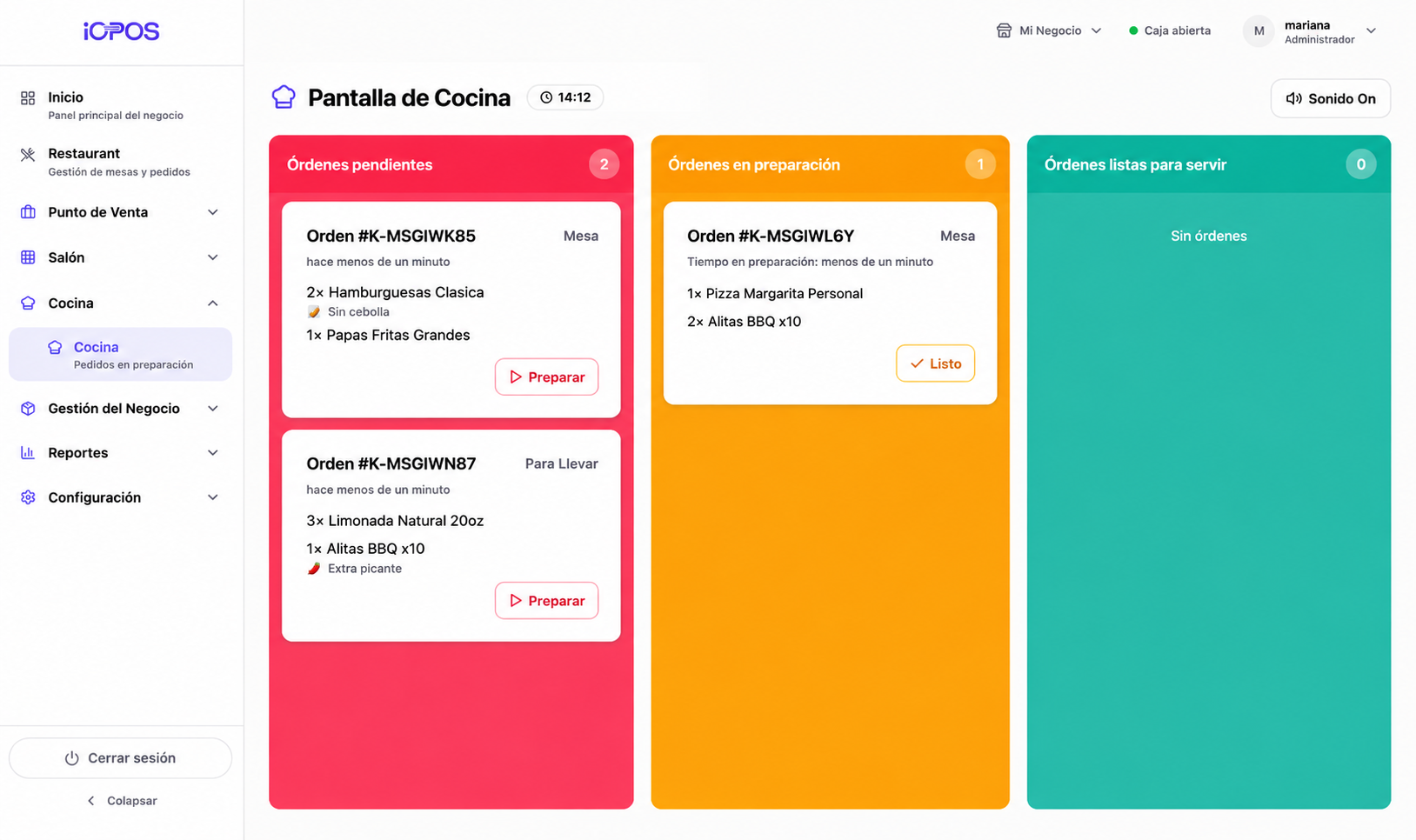 KDS · Pantalla de cocina